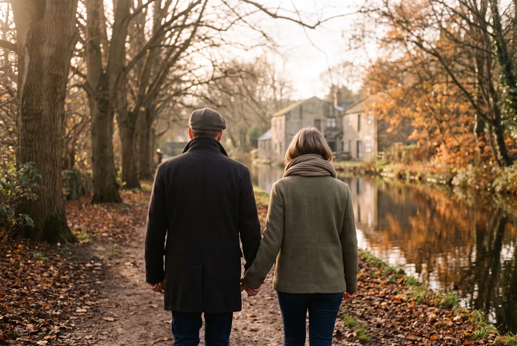 Twee mannen die naast elkaar over een landweg lopen, in hetzelfde tempo.